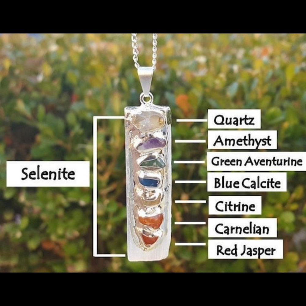 Selenite Chakra Pendant, 7 Chakra Pendant, 2.5" Chakra Necklace, 7 Chakra Stone